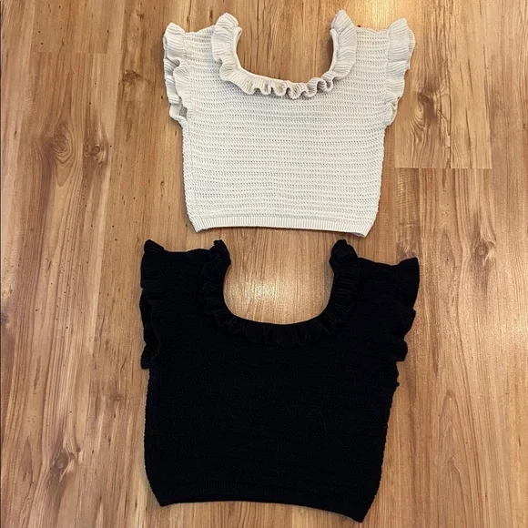 TWO H&M cropped crochet ruffled sweaters - cotton blend! L and XL - Picture 6 of 8